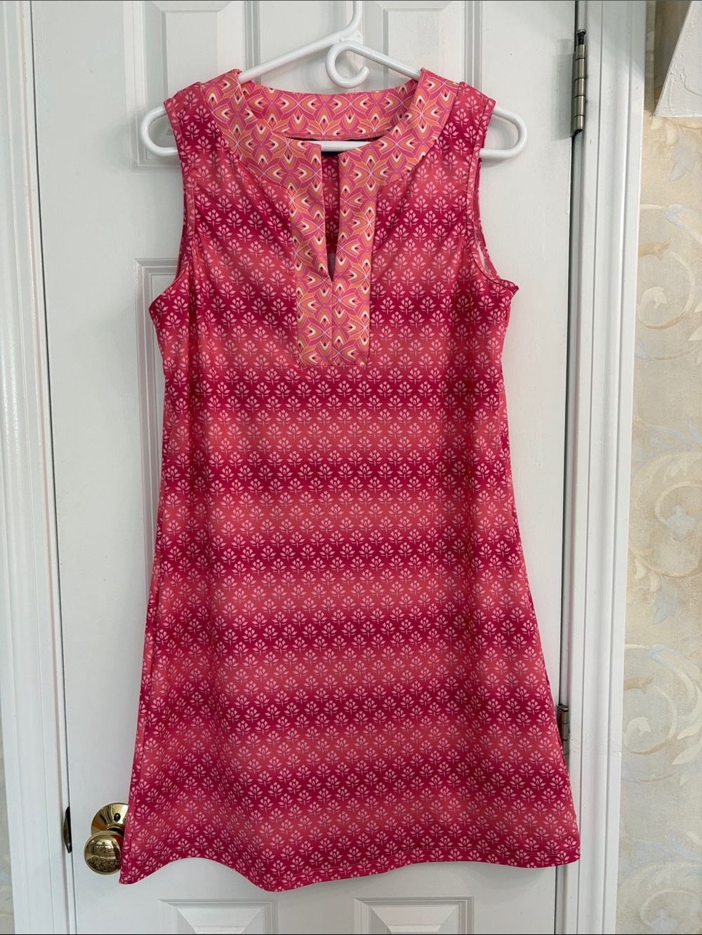 Cabana Life Sleeveless Pink Patterned A-Line Shift Dress, Sun-Protective Fabric
